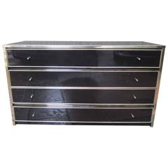 Commode en laque brune et aluminium de Mario Sabot, Italie, 1960