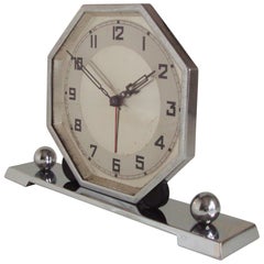 Vintage German Art Deco Chrome & Bakelite Octagonal Mechanical Alarm Clock.