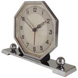 German Art Deco Chrome & Bakelite Octagonal Mechanical Alarm Clock.