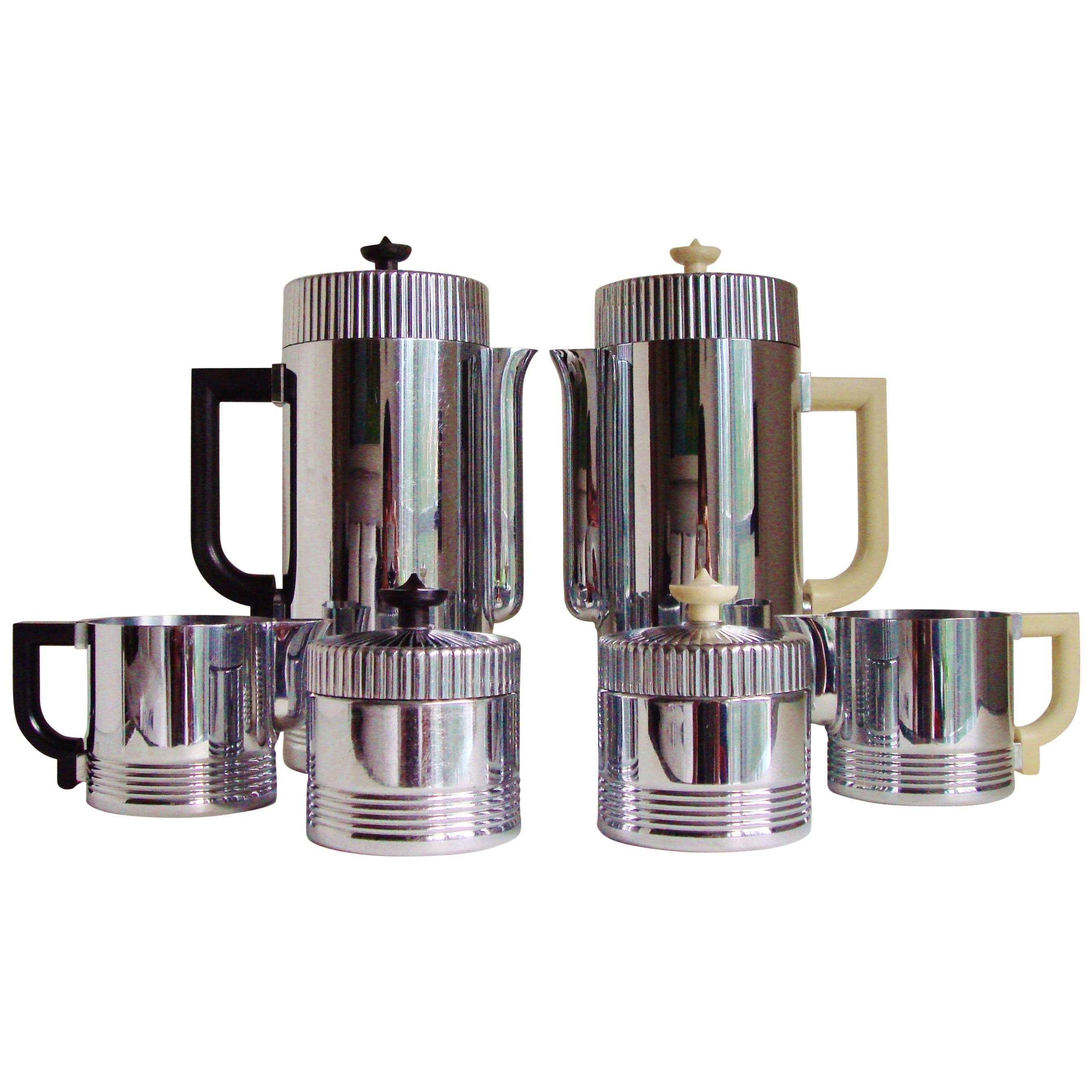 Pair of American Art Deco Chase Continental Coffee Sets by Walter Von Nessen.