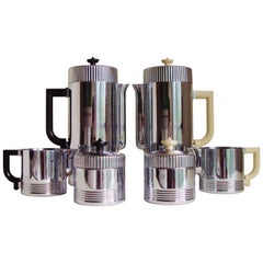 Vintage Pair of American Art Deco Chase Continental Coffee Sets by Walter Von Nessen.