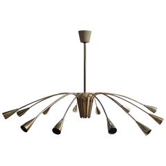 Brass Stilnovo twelve-lights chandelier 11