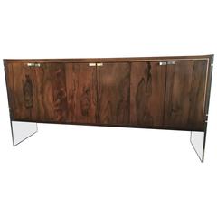 Rosewood, Lucite and Walnut Credenza by Flair, inc.