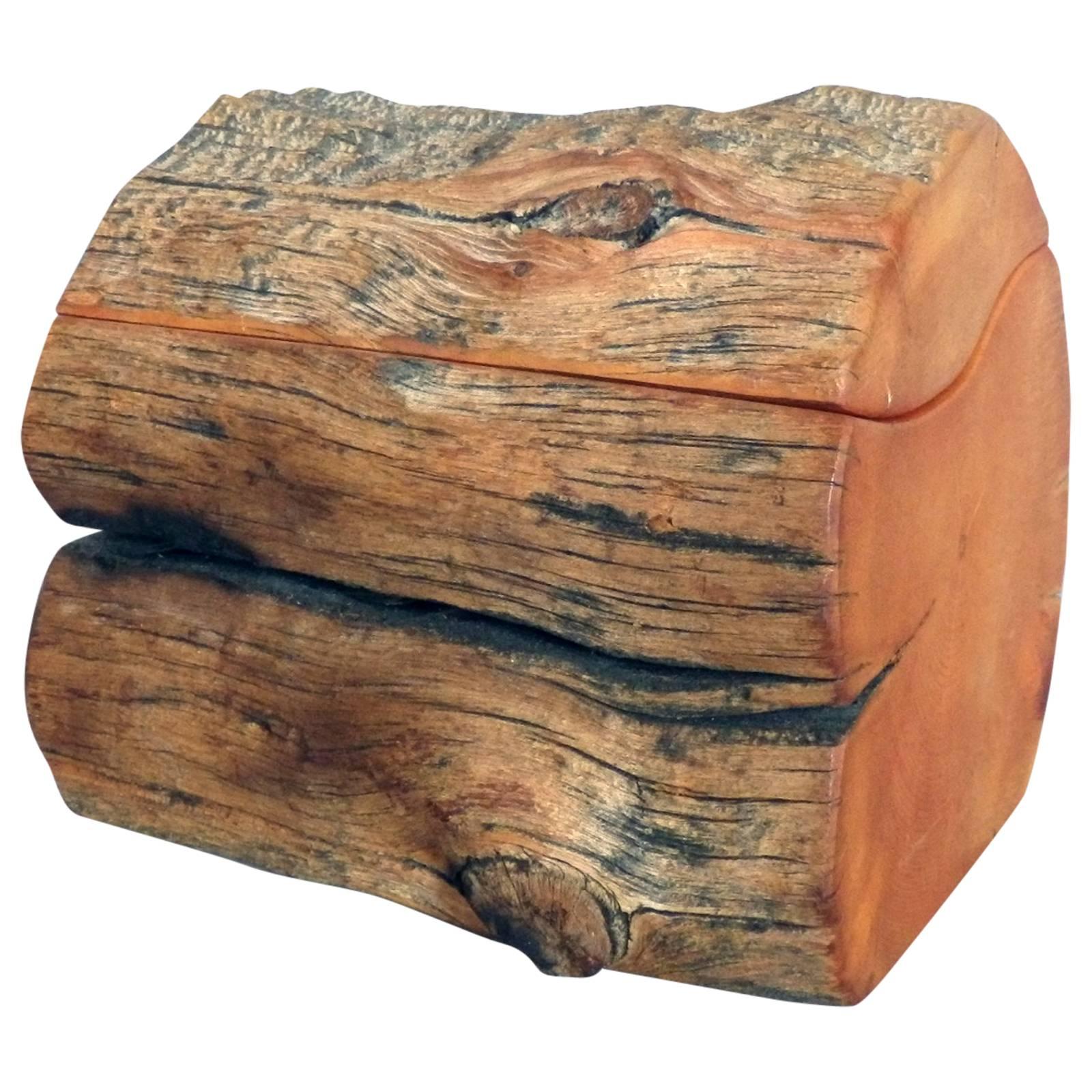 Hand Carved Organic Log Form Dresser Box For Sale