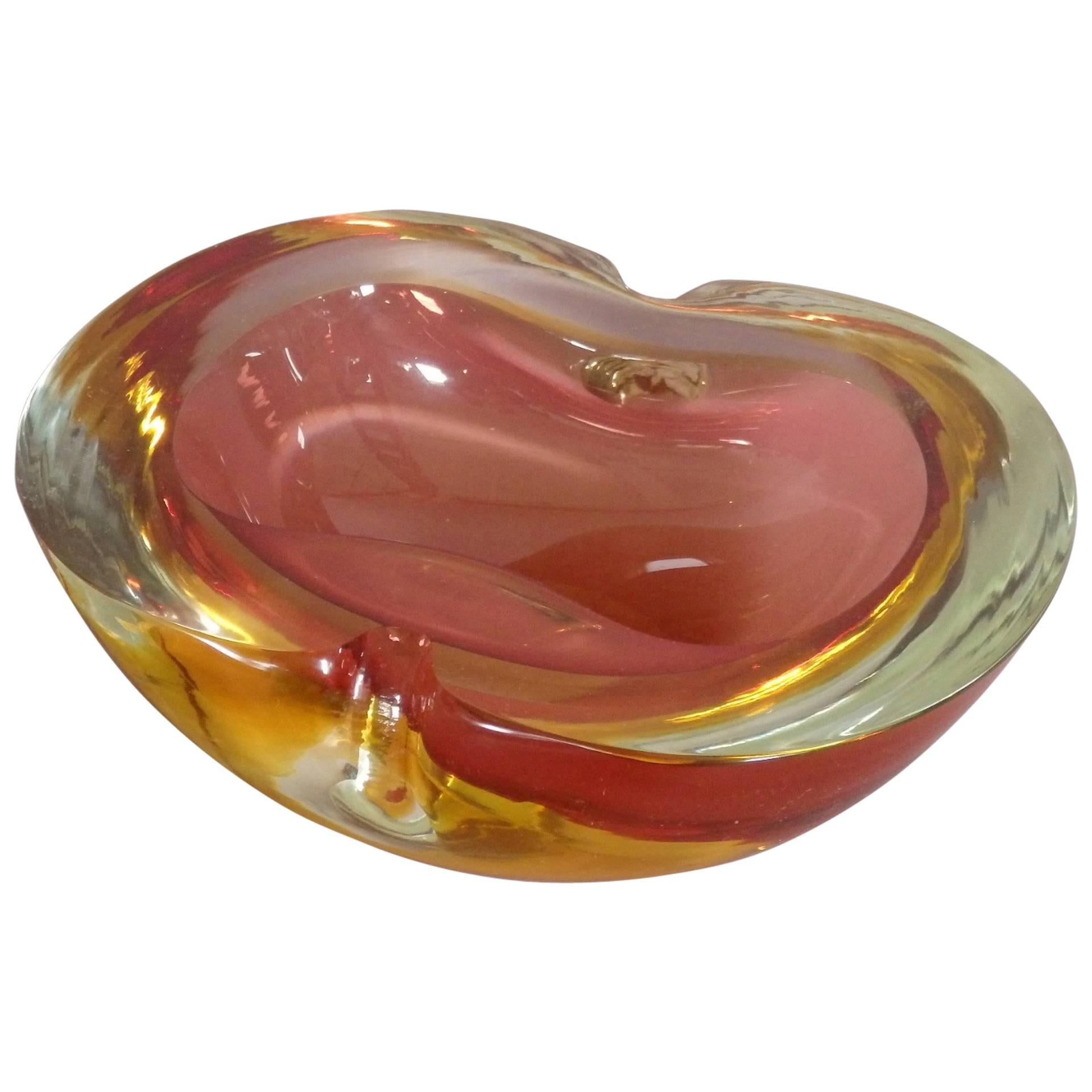  Heavy Murano Glass Clear to Vibrant Color Sommerso Pinched Bowl