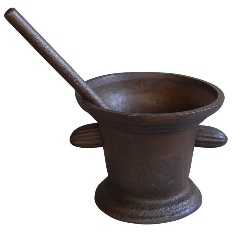 19th Century Large Cast Iron Mortar and Pestle For Sale at 1stdibs