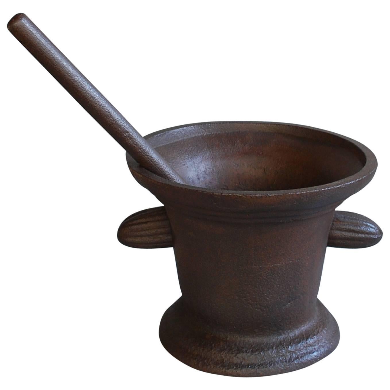 19th Century Large Cast Iron Mortar and Pestle