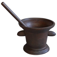 Antique 19th Century Large Cast Iron Mortar and Pestle