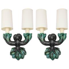 Pair of Art Moderne 1950s French Ceramic Sconces Robert Bonfils 4