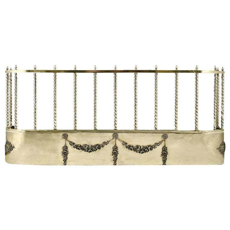 Tall Antique Edwardian Brass Fireplace Fender For Sale at 1stDibs