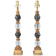 Pair of Italian Glass and Giltwood Lamps