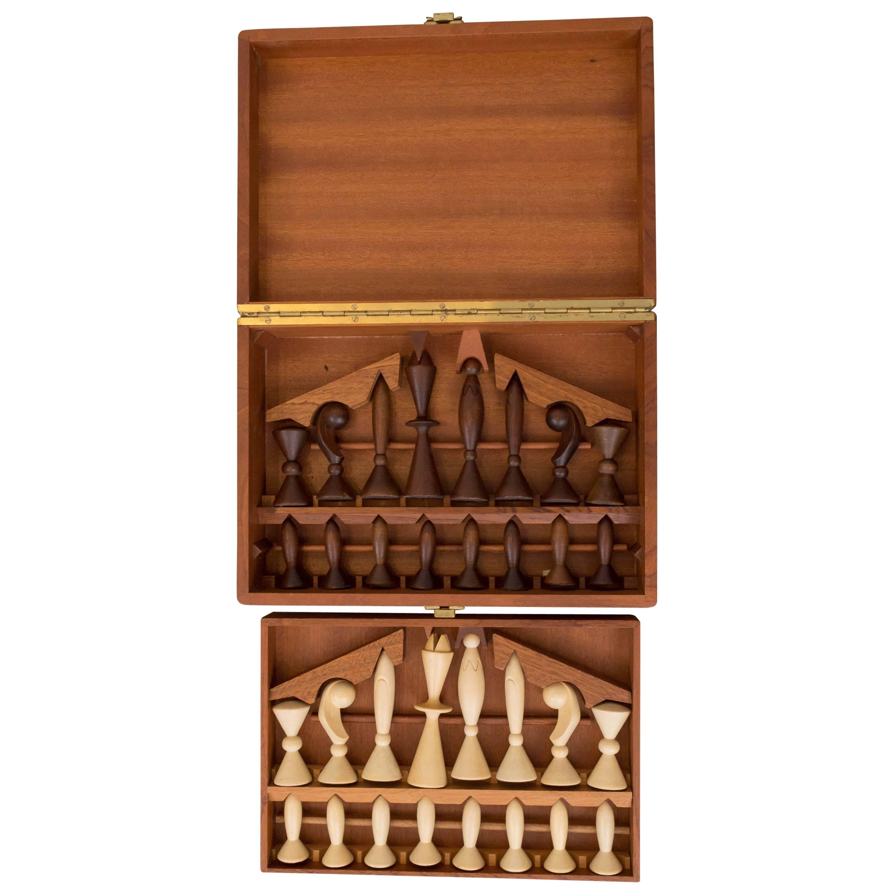 ANRI Italian "Space Age" Wood Chess Set