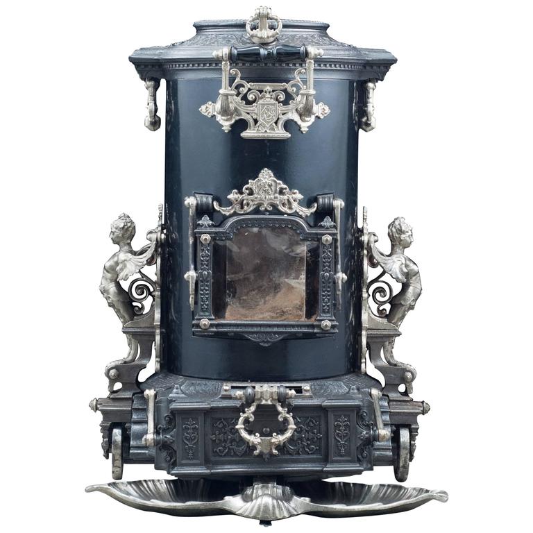 Highly Ornate Cast Iron Antique French Wood Burning Stove at 1stdibs