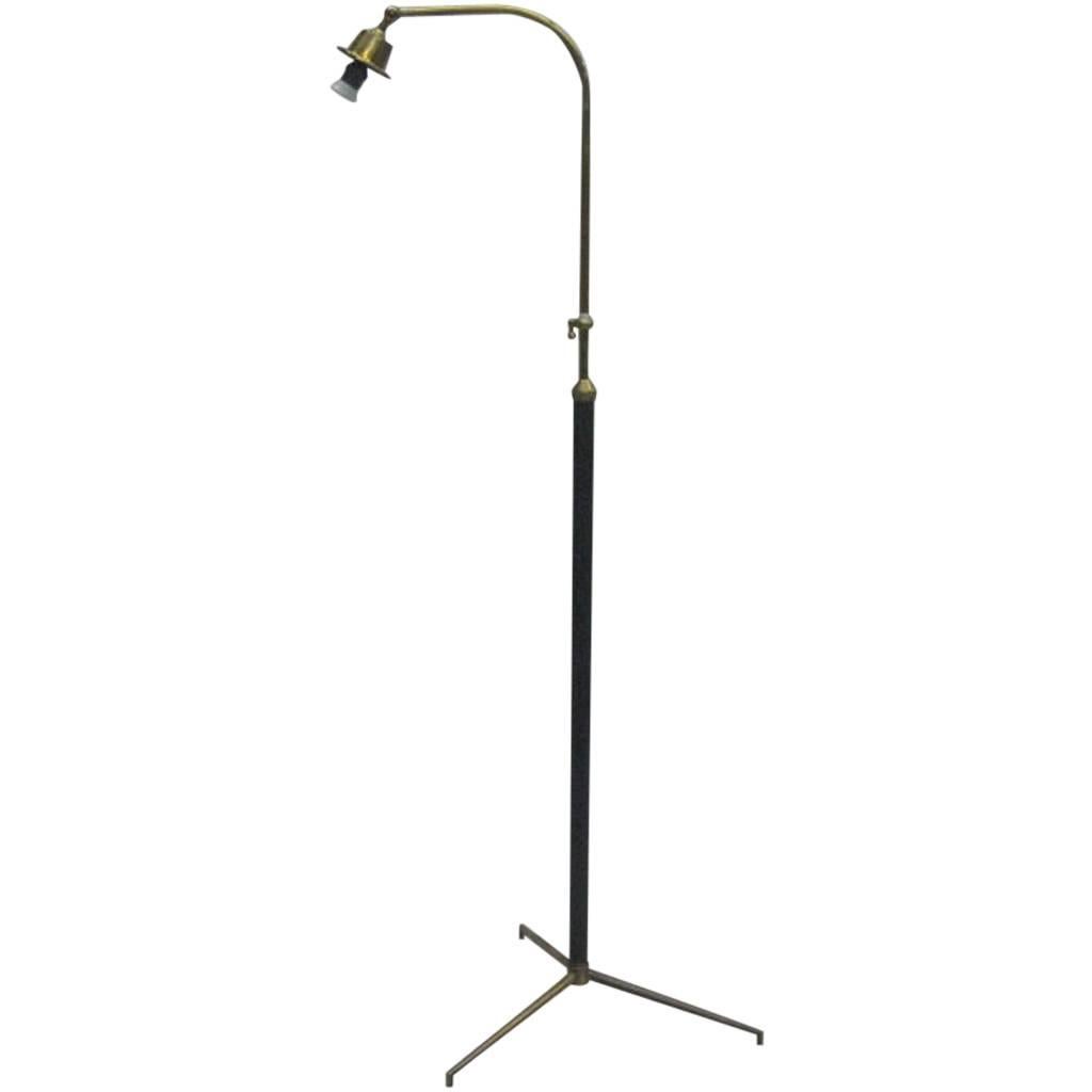 Large French Hand-Stitched Leather Floor Lamp by Jacques Adnet