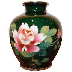 A small green ground ginbari Cloisonne vase 