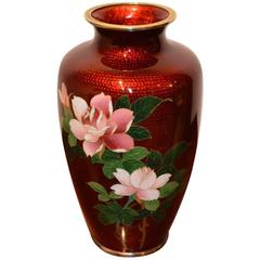Large Red Ground Ginbari Cloisonné Vase 