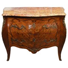 A Kingwood & Marquetry French Marble Top Commode/Chest