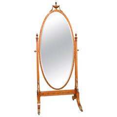 A Stunning Quality Satinwood Edwardian Period Antique Cheval Mirror