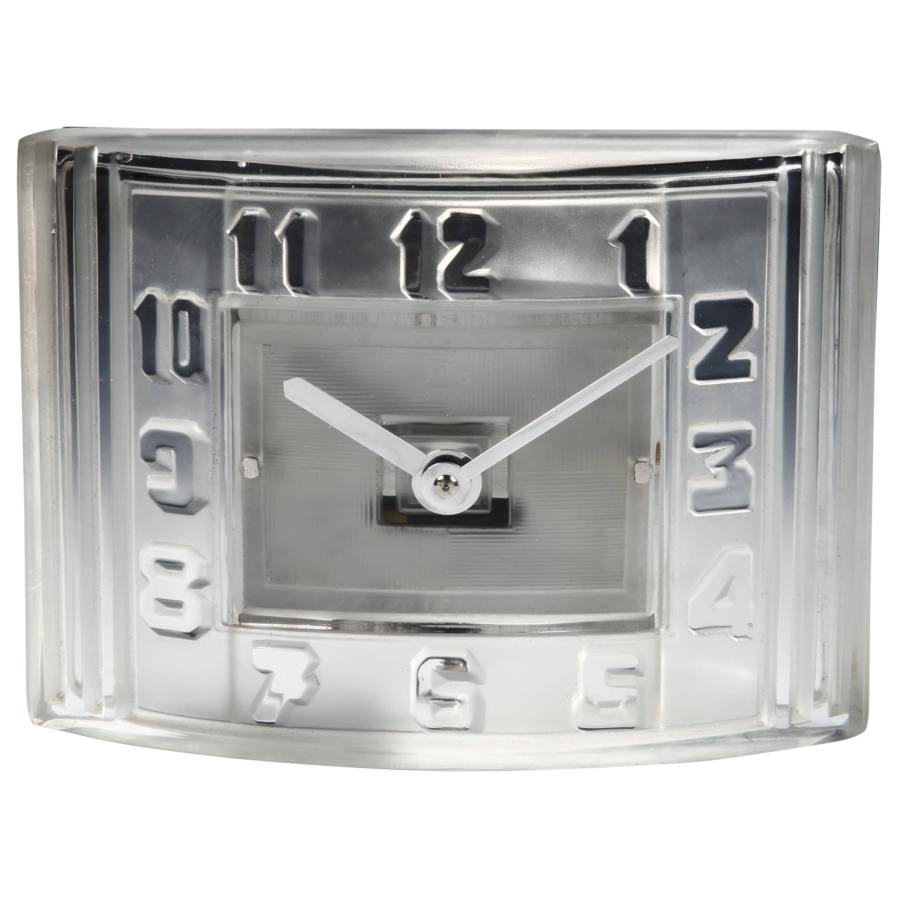 Seltene Art-Déco-Uhr aus Glas von ATO