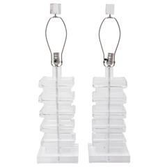 Pair of Retro Lucite Stacked Lamps