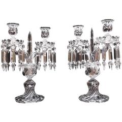 Vintage Pair of Chandeliers or Candlesticks, Baccarat Bambou Model, circa 1900