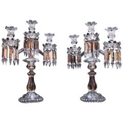 Retro Pair of Three-Lights Chandelier or Candlestick, Baccarat, 1950