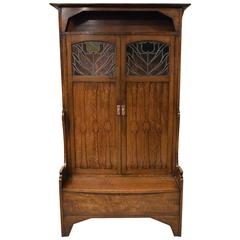 Antique Oak Arts and Crafts Period Hall Bench or Cupboard