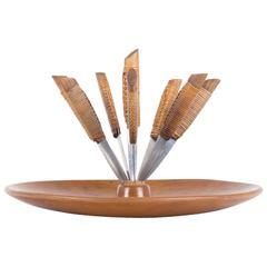 Vintage Large and Complete Marked Carl Auböck Fruit Bowl with Eight Knives, circa 1950