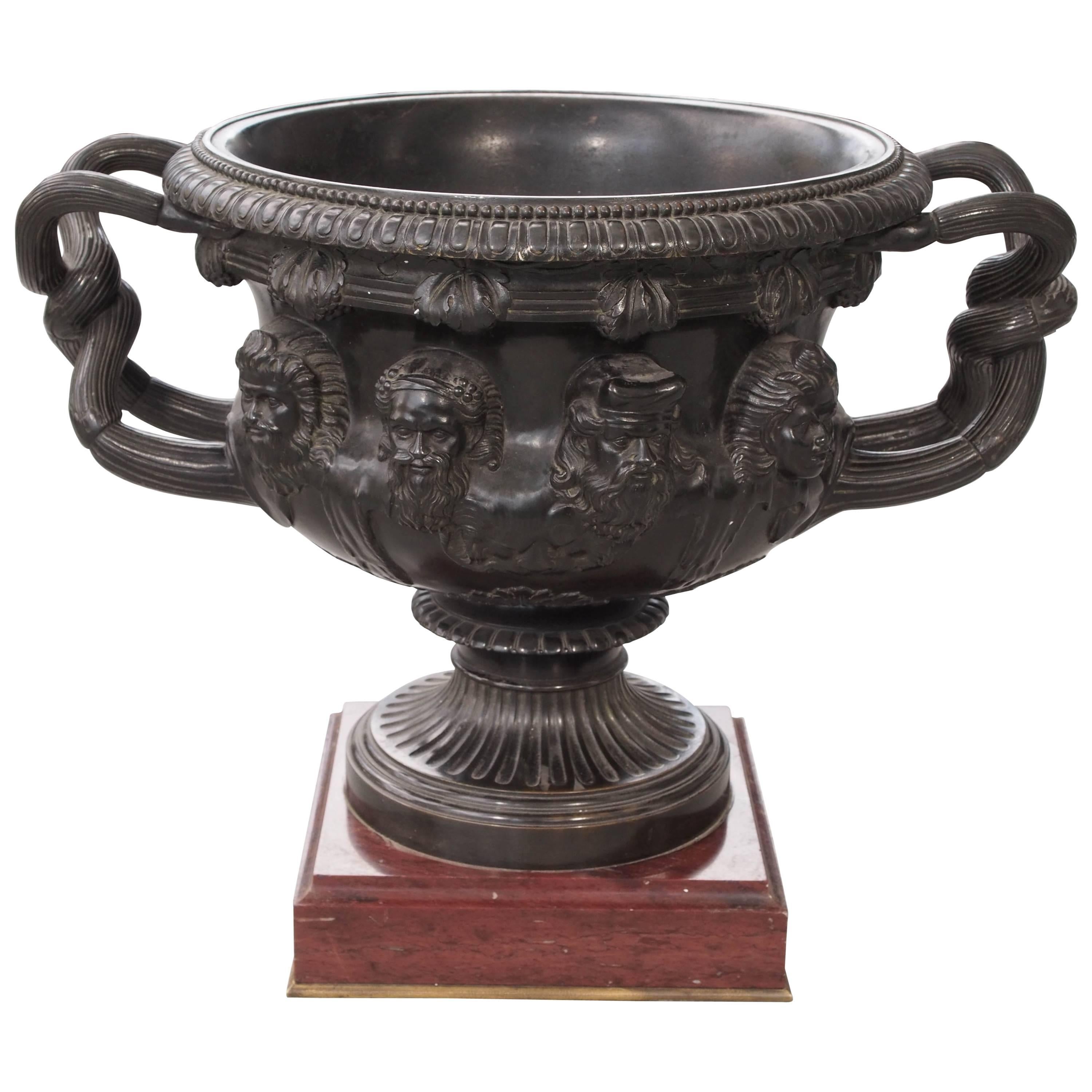 Monumental Bronze "Warwick" Vase on Rouge Marble Base For Sale