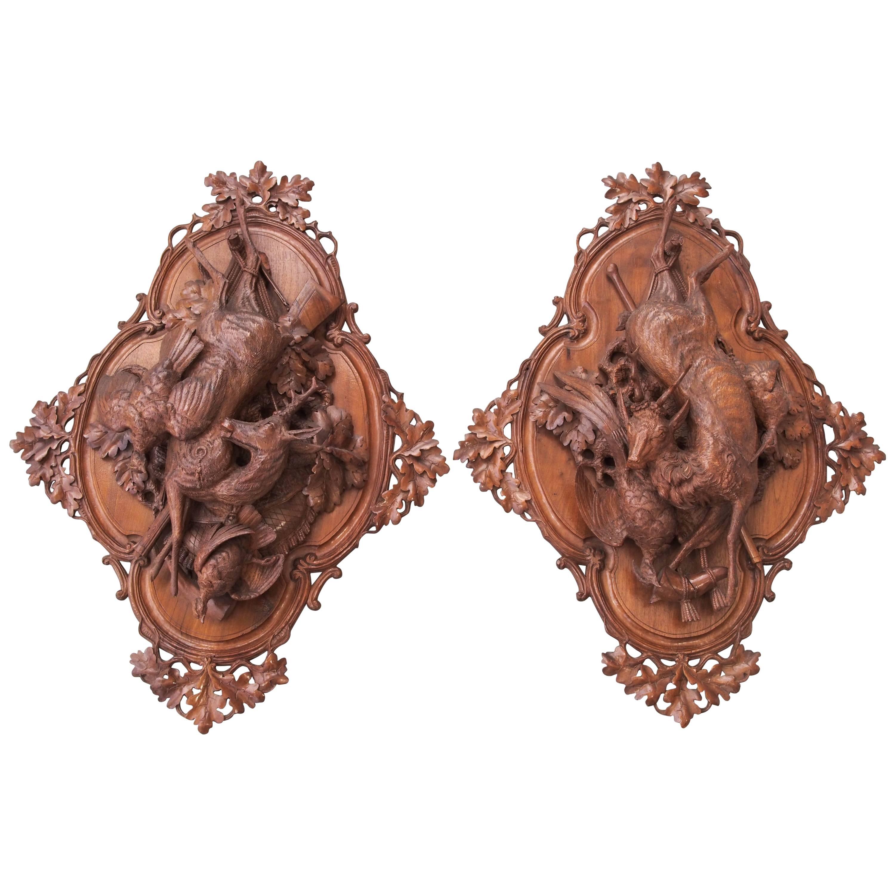 Pair of Black Forest Wall Plaques of Game