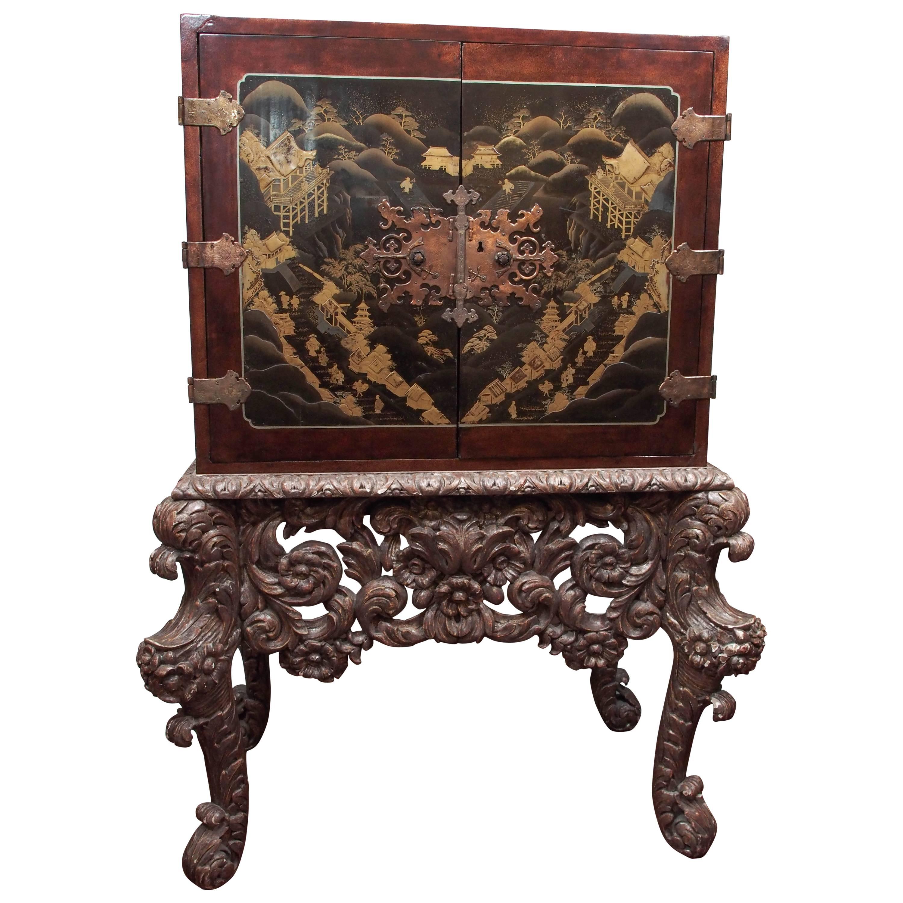 Chinese Chinoiserie Spice Cabinet on Dutch Stand For Sale