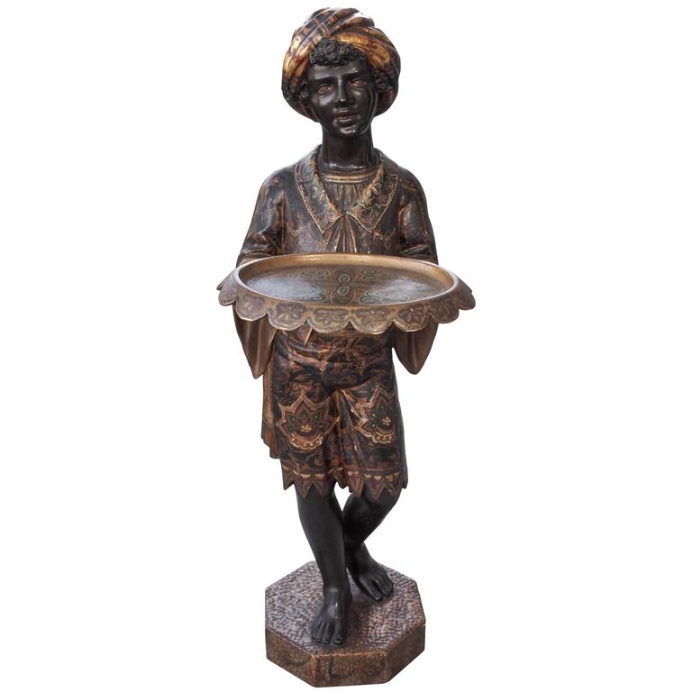 Venetian Polychrome Sculpture of Blackamoor Holding a Tray For Sale at 1stdibs