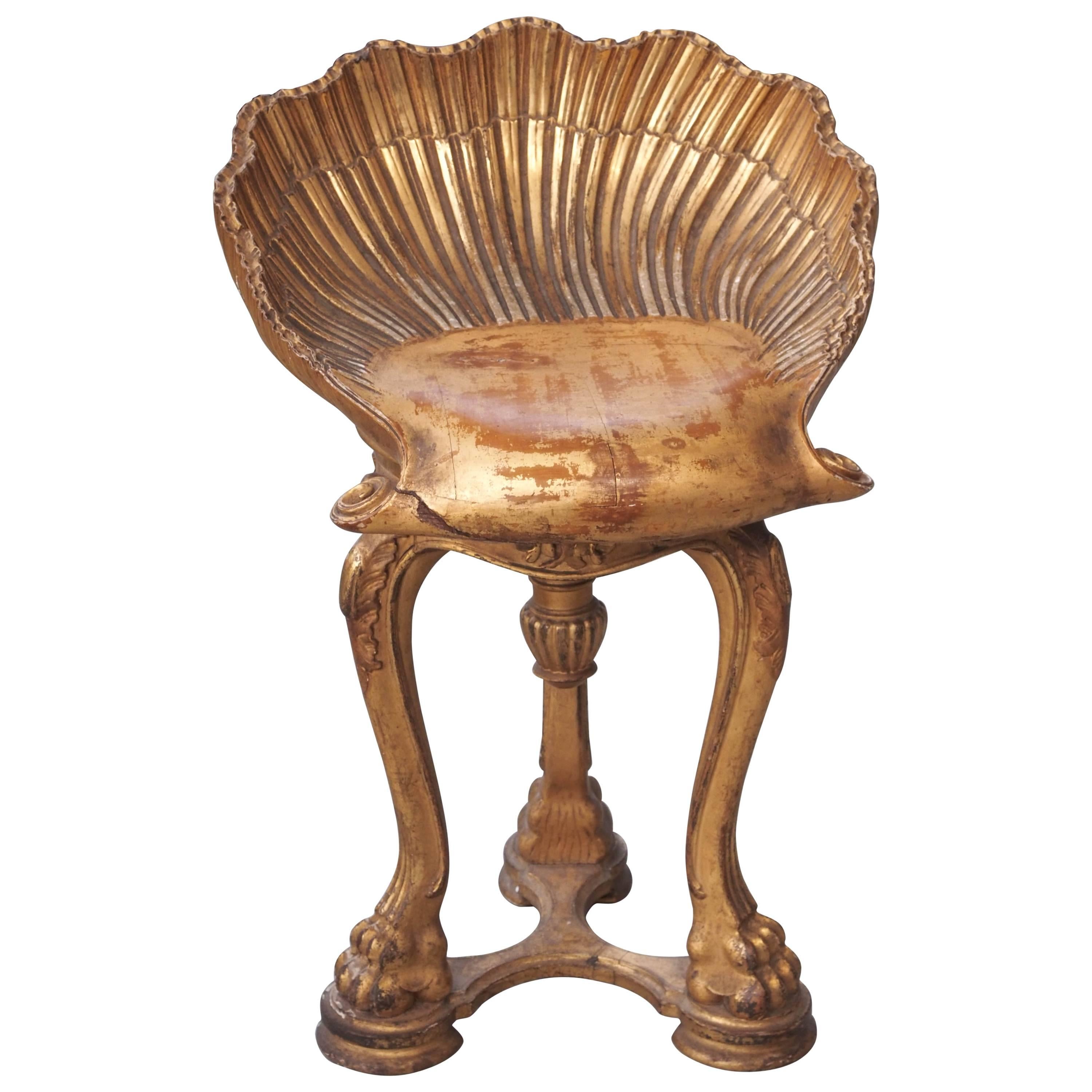 Venetian Gilt Wood Grotto Stool