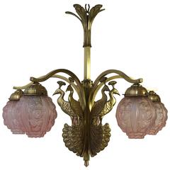 Antique Elegant Art Deco Chandelier with Peacocks