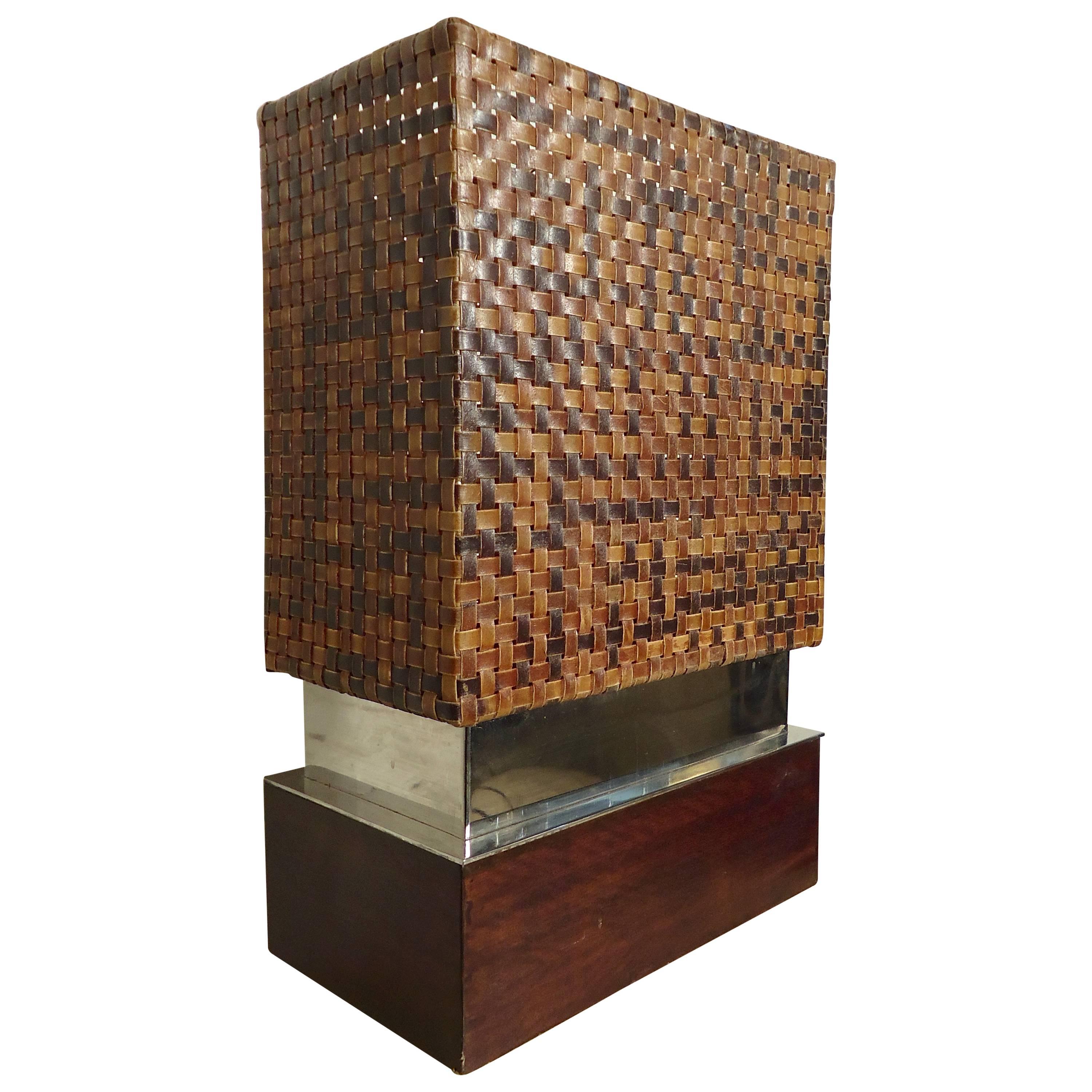 Unique Table Lamp with Woven Leather Shade