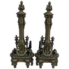 1940s French Brass Andirons