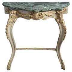 19th Century Rococo Gilded Console Table with Marble Top