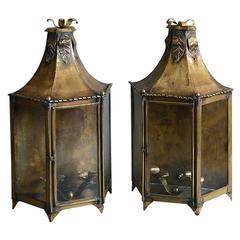 Pair of Early 20th Century Patinated Bronze Hall Lanterns