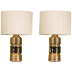 Pair of Glazed Ceramic Table Lamps by Bitossi for Bergboms