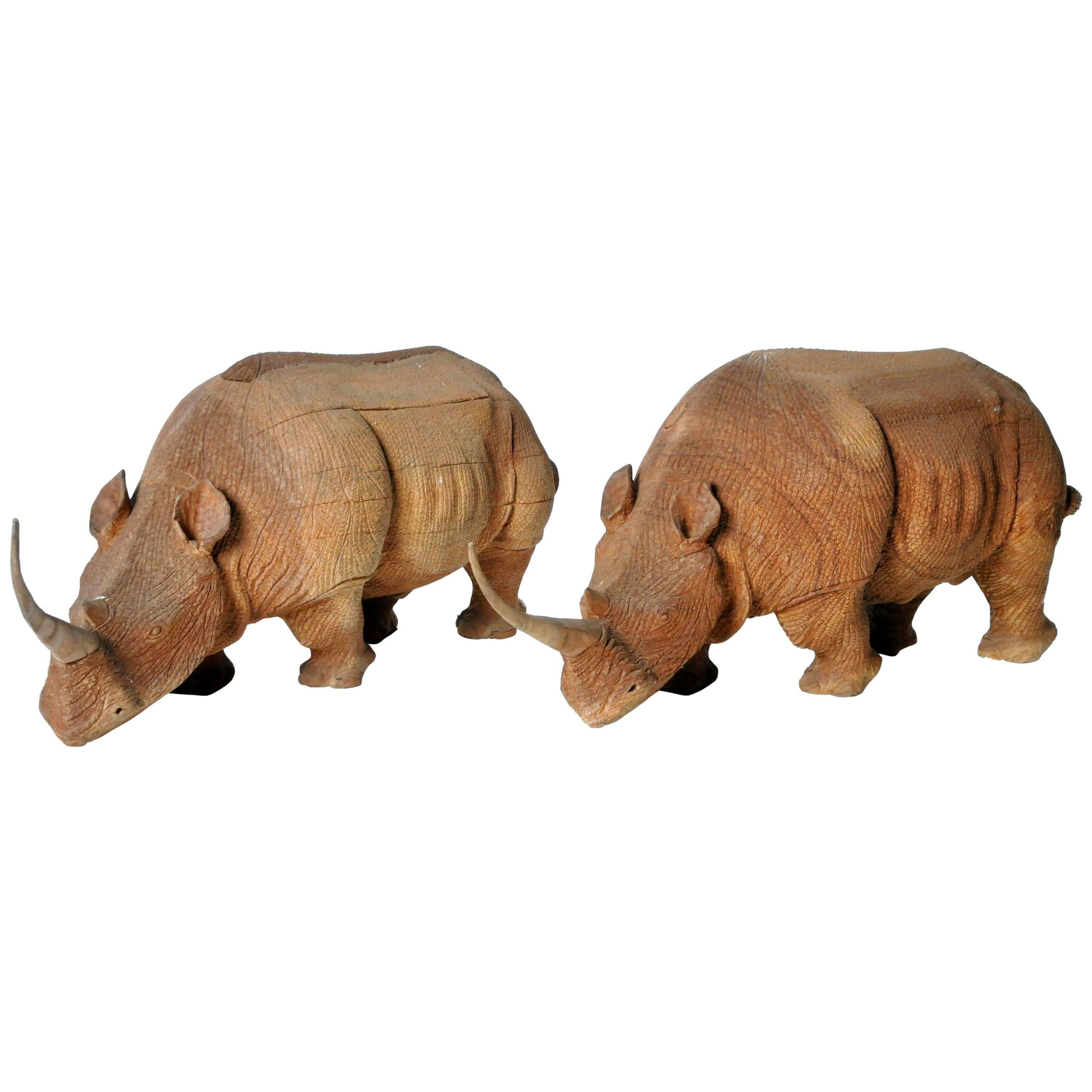 Southeast Asian Animalier Figures of Rhinoceros