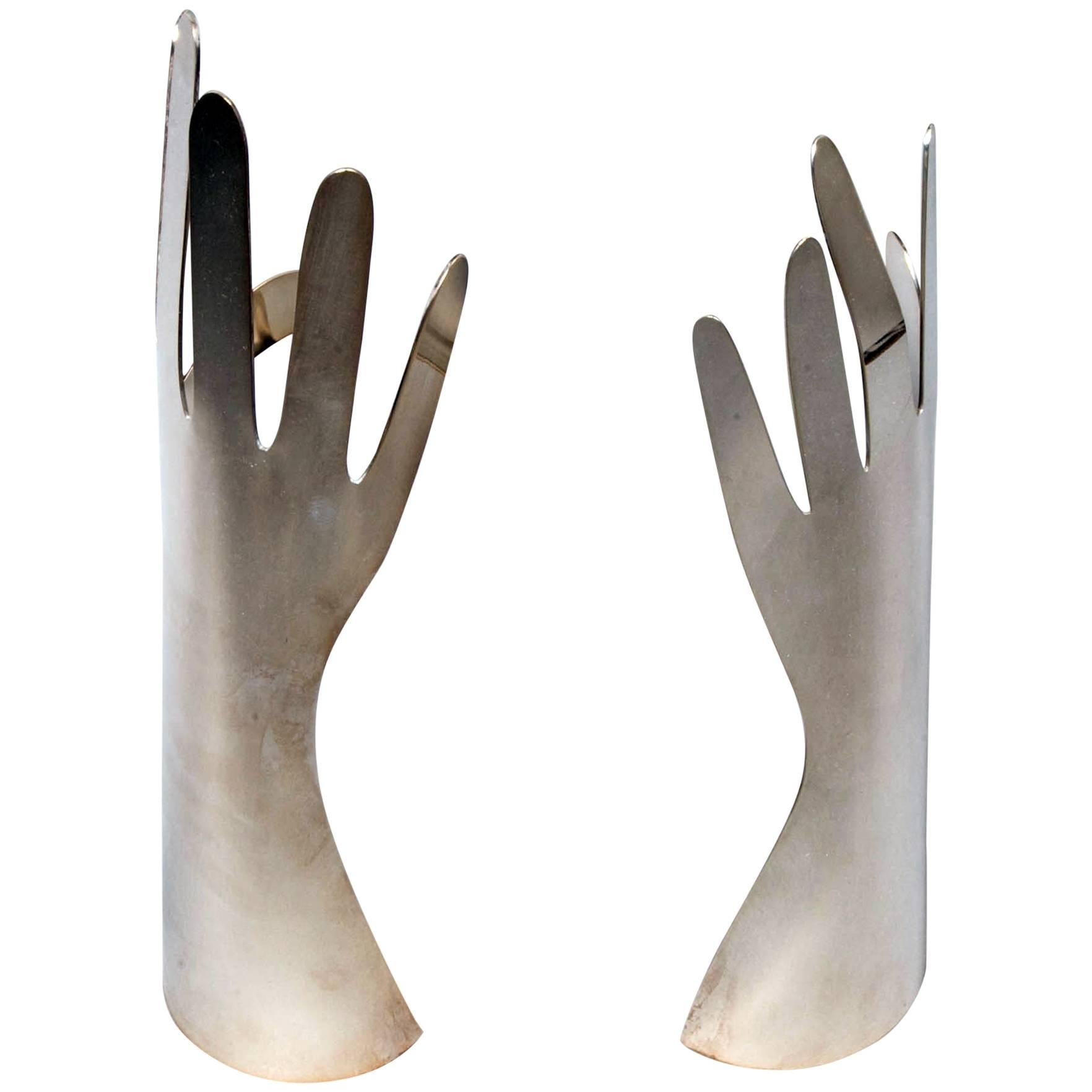 Two Silvered Metal Hands by Gio Ponti for L. Sabattini, 1978, Italy For Sale