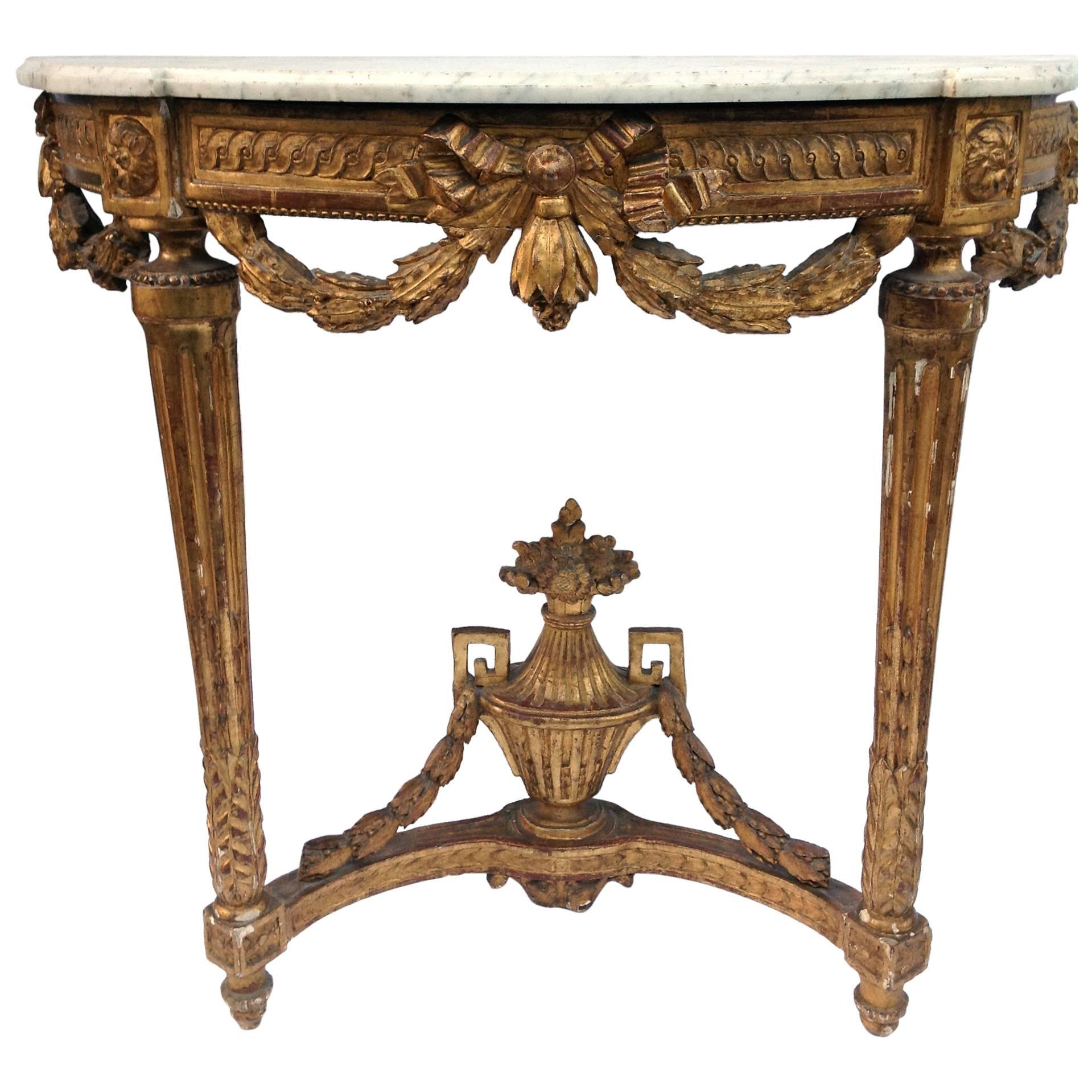 Louis XVI Period Carved Giltwood Console Table, 18th Century
