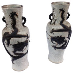 Fine Pair of Chinese Celadon Vases with Dragon, China, Early 20th Century
