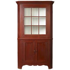 Antique Federal Red-Painted Corner Cupboard