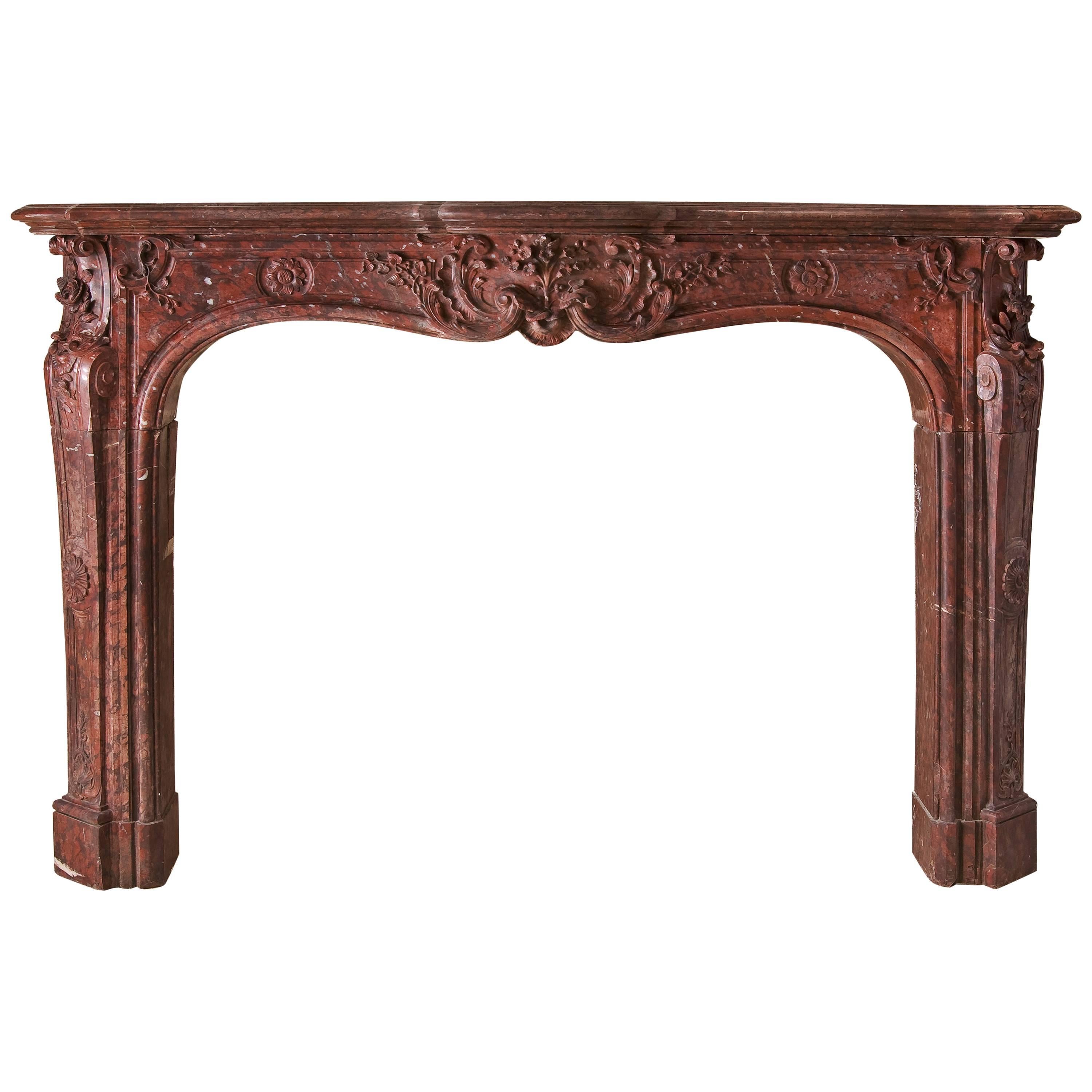 Louis XV Fireplace in Morello Cherry Marble For Sale