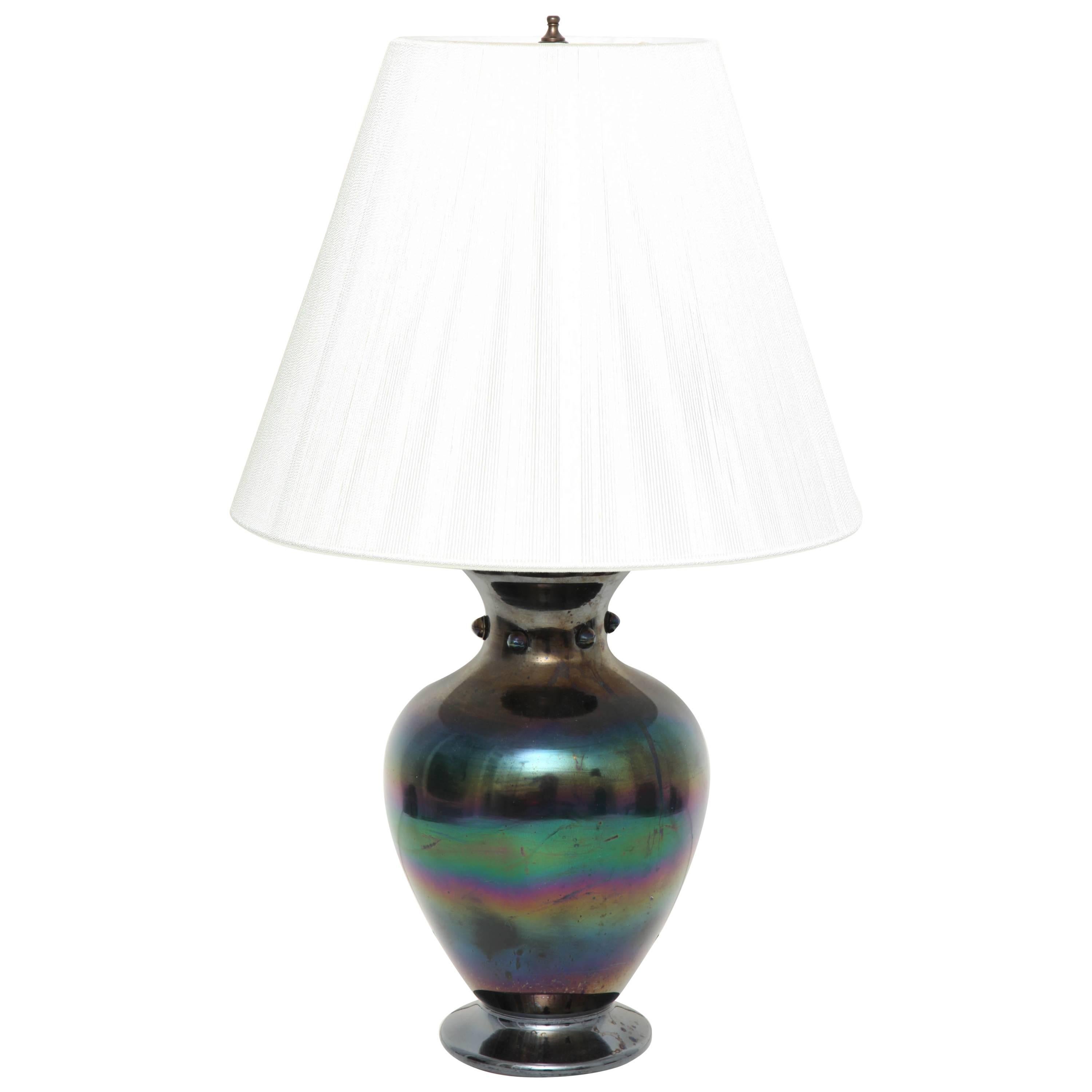 19th Century Iridescent Glass Vase by Thomas Webb, Now Mounted as a Lamp