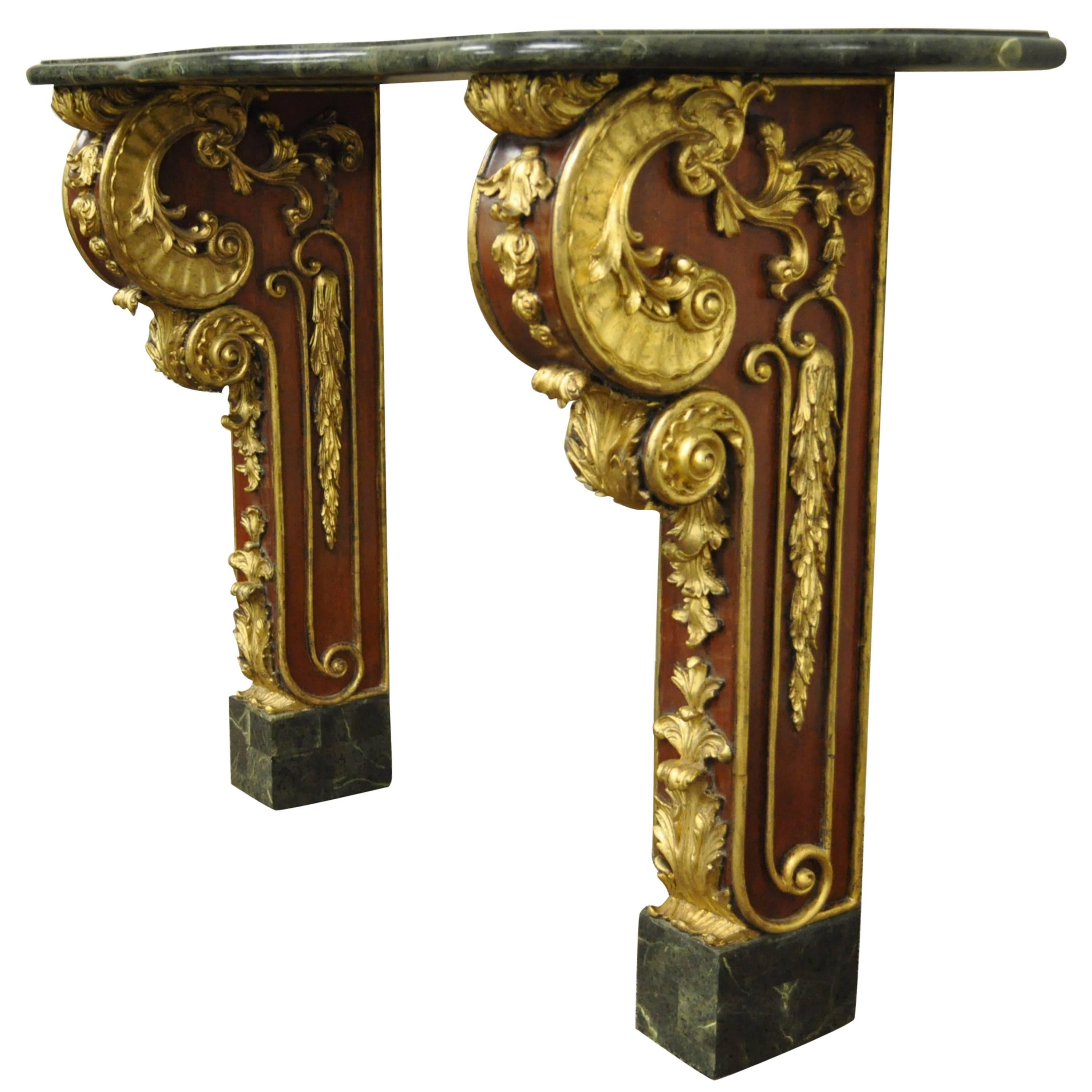 French Rococo Style Mahogany, Giltwood and Tessellated Stone Console Table