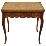 French Louis XV Style Marquetry Inlaid Bronze Flip Top Game or Card Table