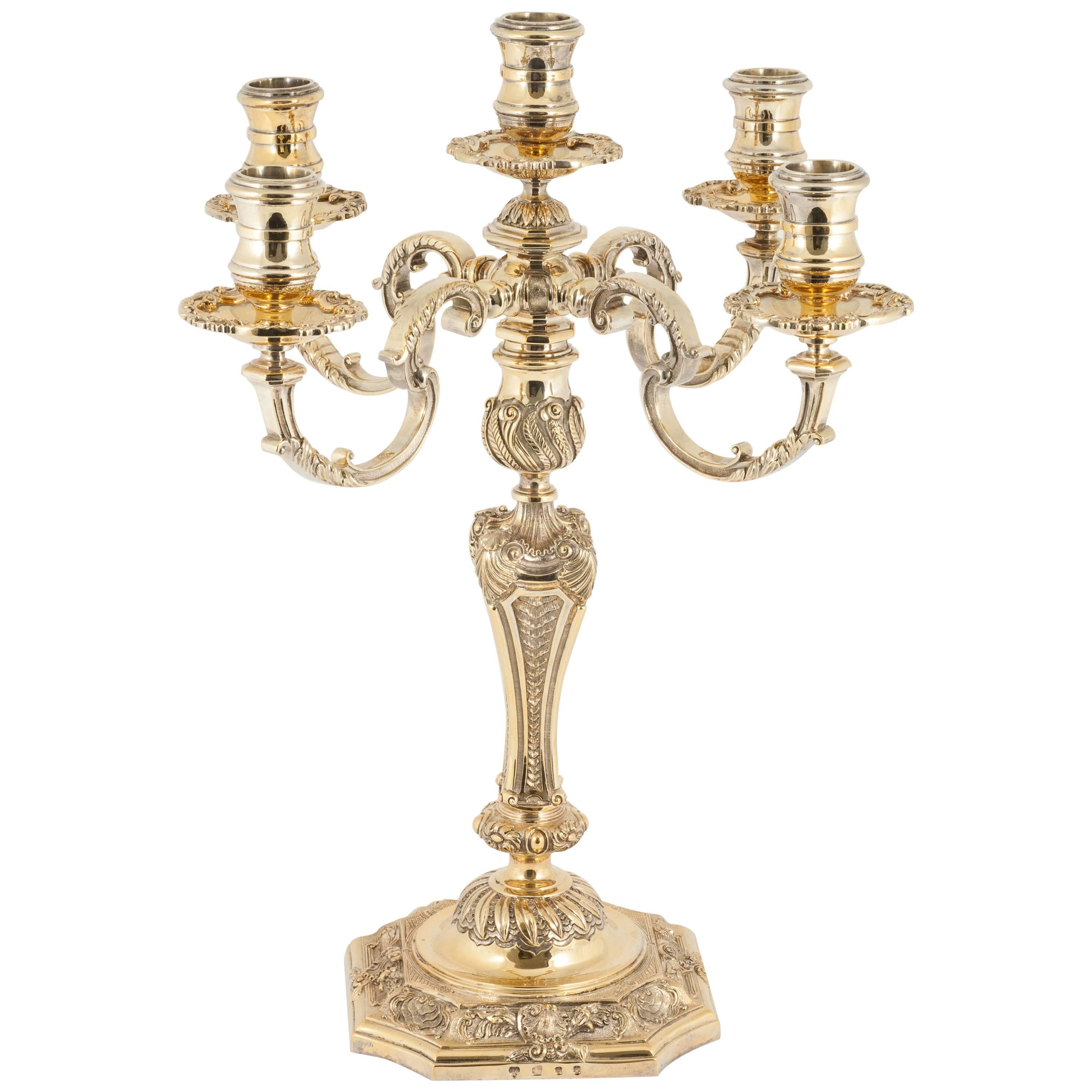 Silver-gilt 5-light candelabrum For Sale