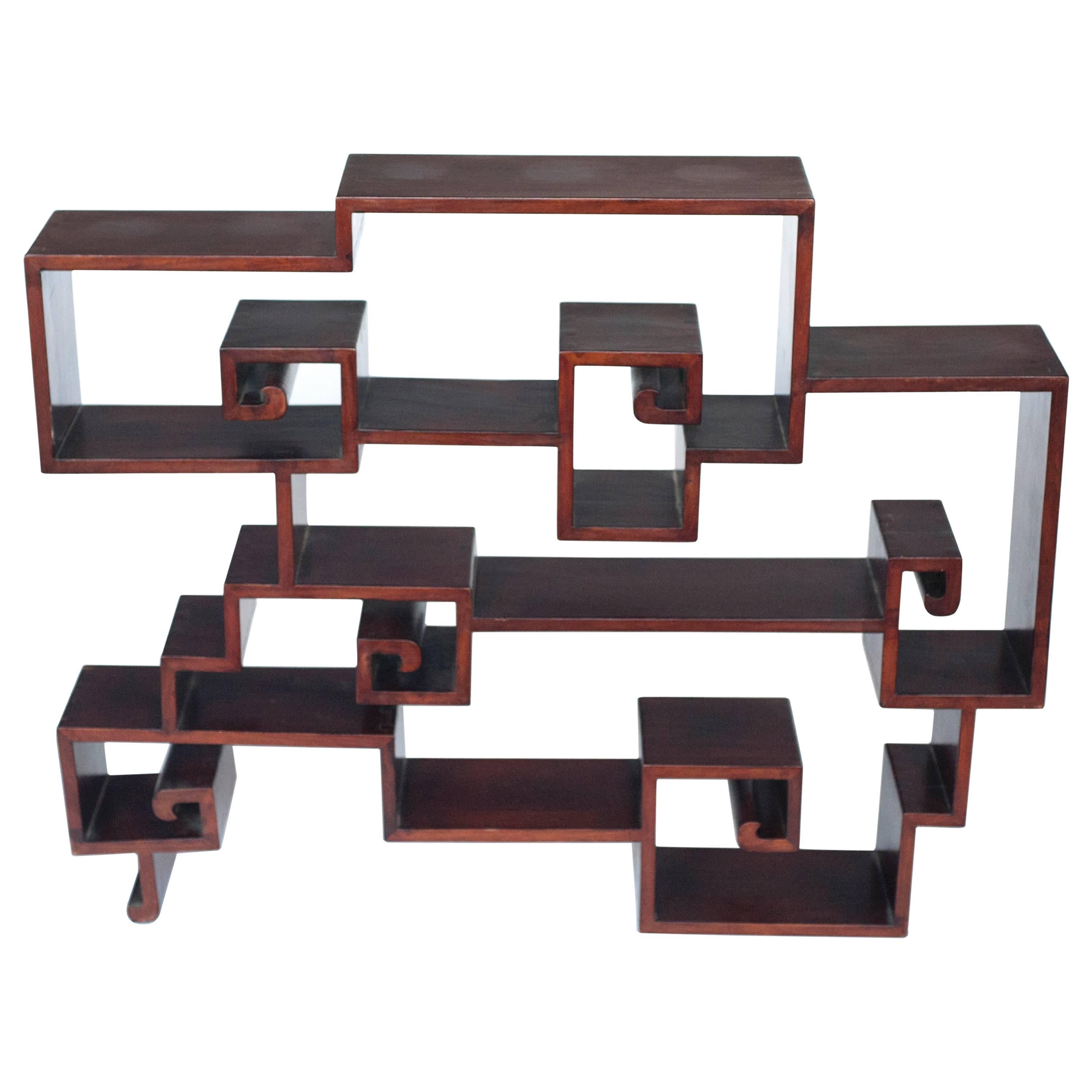 19th Century Chinese Hongmu "Key-Fret" Curio Display Shelf
